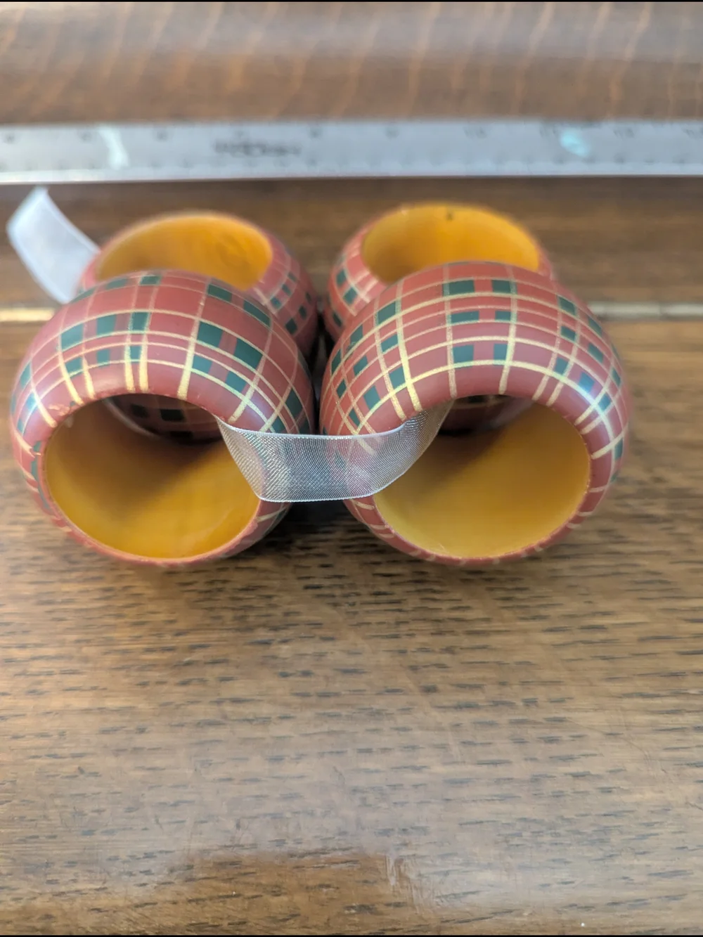 Tartan Plaid Red and Green Napkin Rings - Vintage Made In India Set Of 4